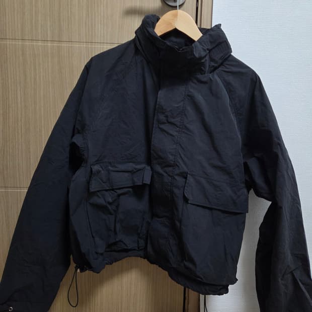 빈티지 크롭 래글런 바람막이 블랙 one size