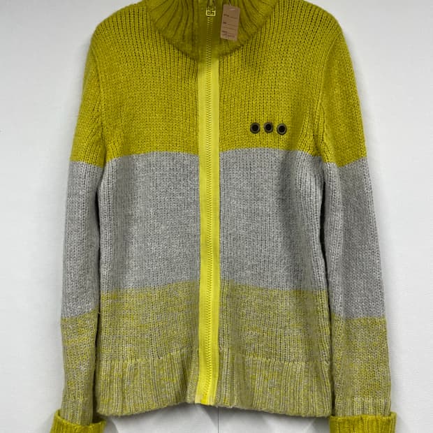 빈티지 옐로우 그레이 니트 집업 가디건