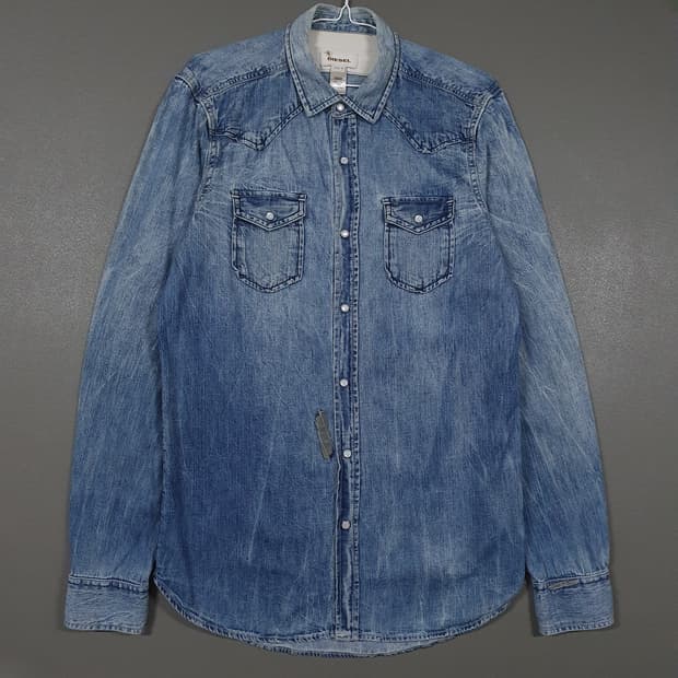 M (95) 디젤 디스트로이드 패치 투포켓 워싱 웨스턴 데님 셔츠