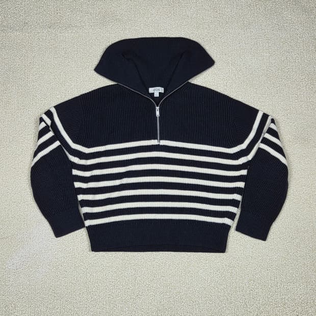 [코스] 니티드 스트라이프 하프 집업 점퍼 | 00261