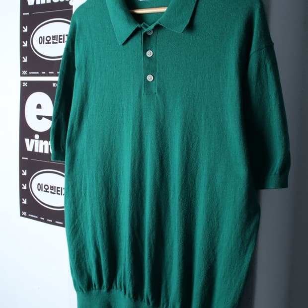 (XL) 더니트컴퍼니 반팔 카라 티셔츠 니트 그린 무지-H32336