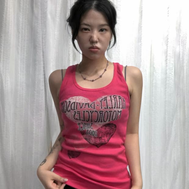 할리데이비슨 골지 하트 핑크 슬리브리스