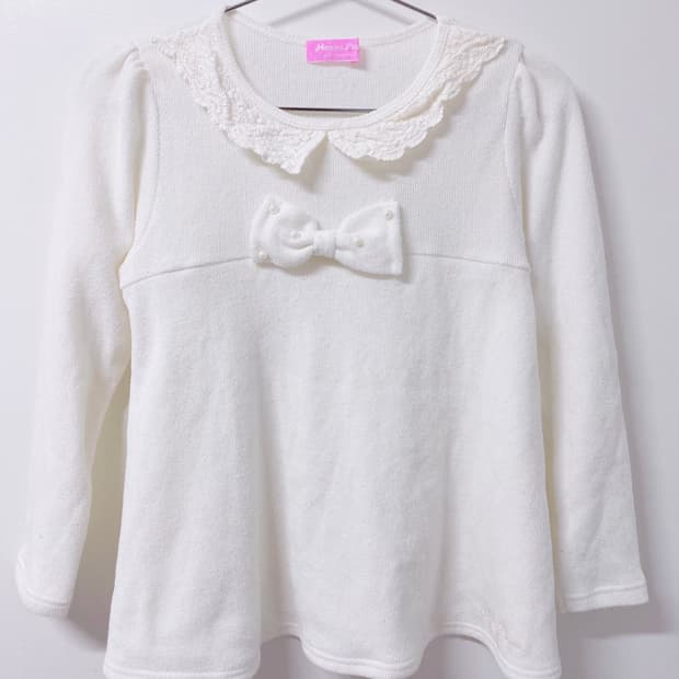 메조피아노 화이트 리본 롱 슬리브 니트 히메갸루 키치 모리걸 러블리