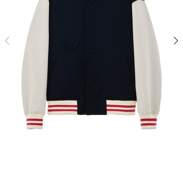 [L] STU 엠브로이더리 울 스트라이프 바시티 자켓