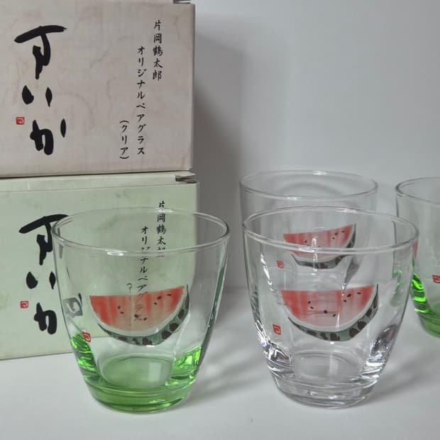 일본 빈티지 카타오카 쓰루타로 수박 유리컵 세트