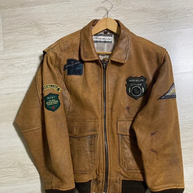 (L) 빈티지 패치 가죽 자켓 