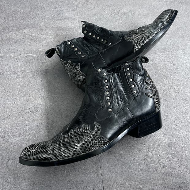 00‘s jpn 스네이크 스킨 판넬  스터드 부츠