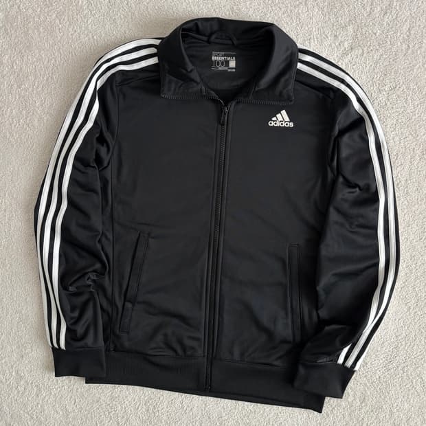 아디다스 스포츠에센셜 블랙 스몰로고 풀집 트랙탑 져지