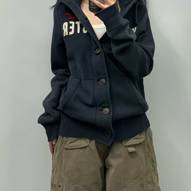 홀리스터 y2k 와투케 블랙 버튼 후드집업