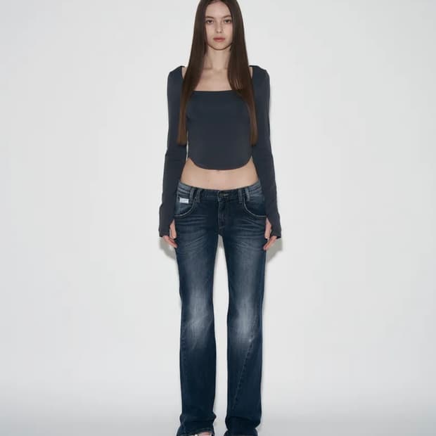 플리즈노팔로우 Washing Boots-Cut Denim (Blue)