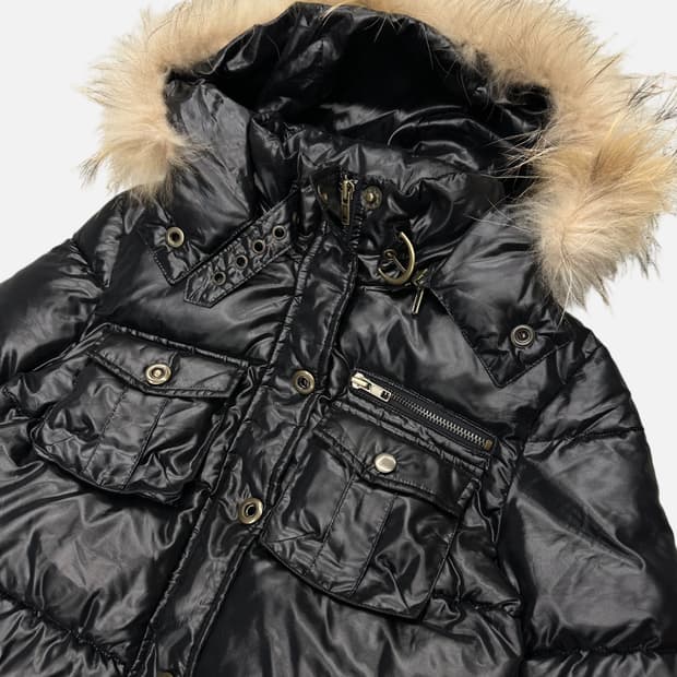 punk black fur hood padding