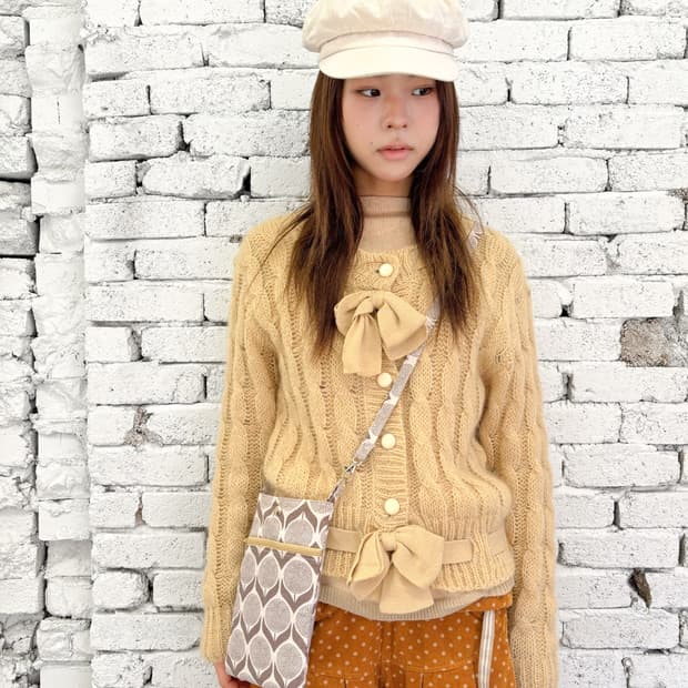 빈티지 리본 울 블렌드 가디건