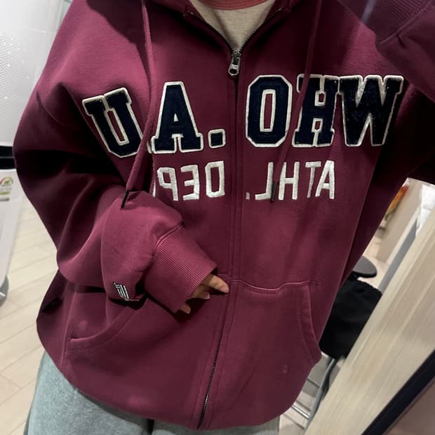 단종) 후아유 시그니처 패치 후드집업 버건디 M