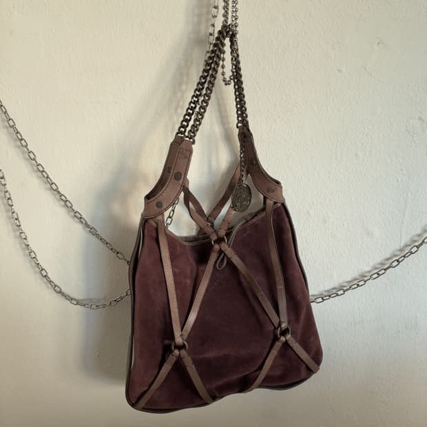 쥬시꾸뛰르 y2k 레더 하네스 스웨이드 백