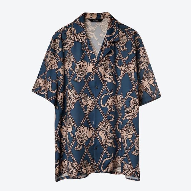 Untage Tiger-Printed Bowling Shirt