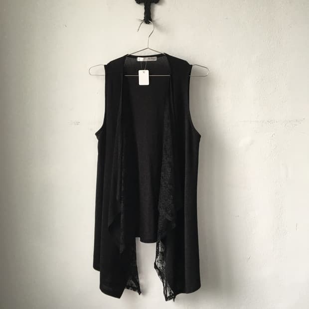 Lace layered open drape vest