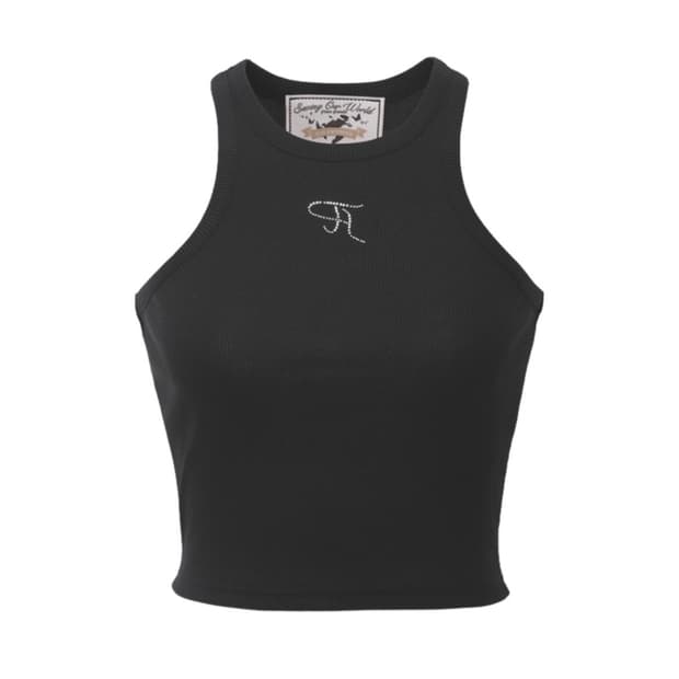 Threetimes Jewel tank top cropped(black)