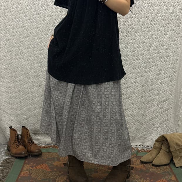 빈티지 인디언 히피 에스닉 패턴 플레어 롱스커트 K0083