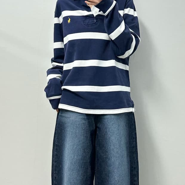 폴로 랄프로렌 QR 신형 스트라이프 럭비 티셔츠