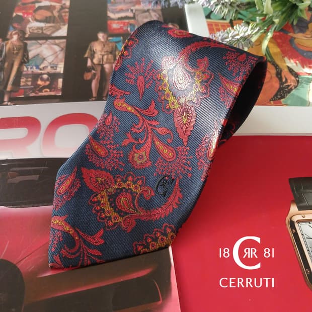 세루티 실크 네이비&레드 페이즐리 넥타이 9cm A등급 A19023
