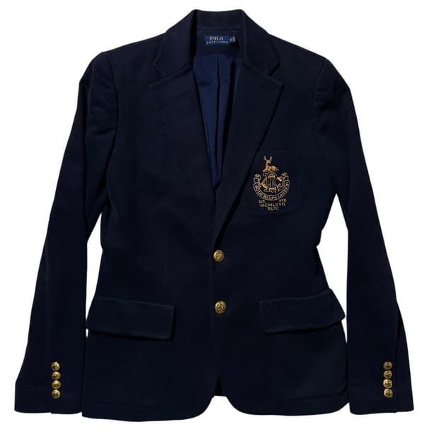 폴로 랄프로렌 크레스크 로고 금장버튼 싱글 2B 블레이저 자켓 네이비