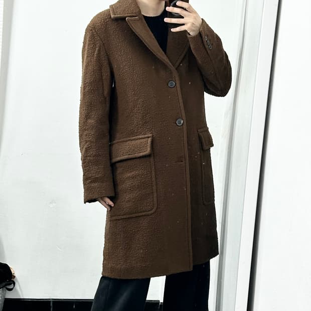 우영미 부클 울 롱코트