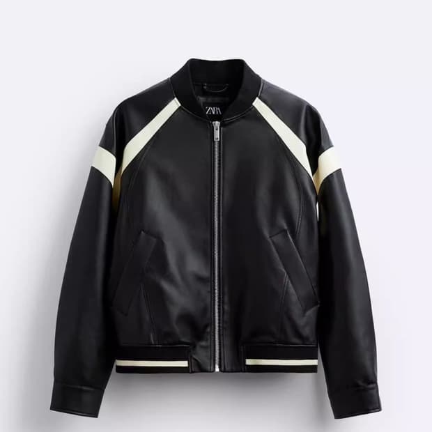 자라 배색 레더 자켓 M