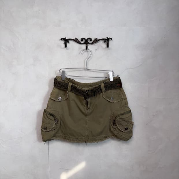 Ash brown multi pocket cargo mini skirt 