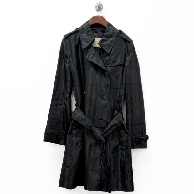 버버리 브릿 블랙 체크 폴리 트렌치코트