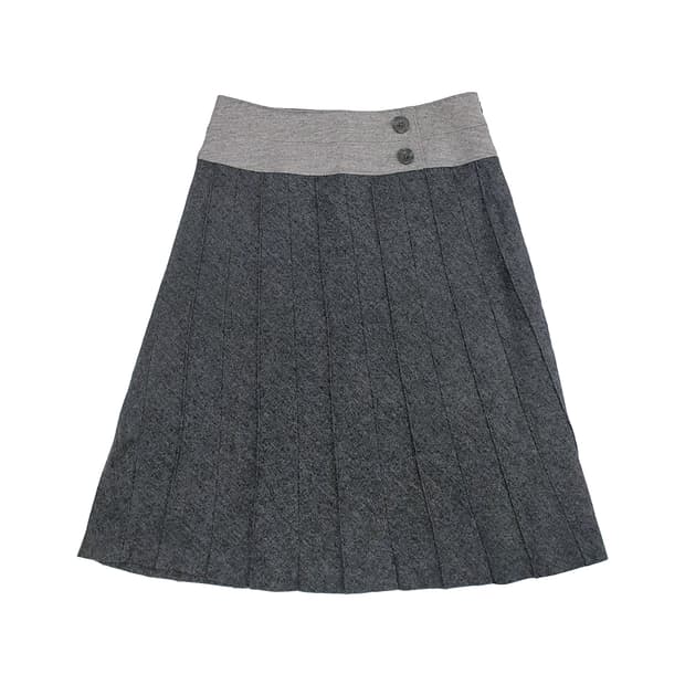 사이드 버튼 울 캐시미어 주름 미디 스커트