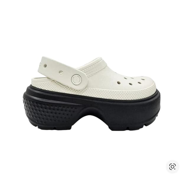 크록스 스톰프 클로그 리넨 화이트 블랙 230 w6 통굽 플랫폼 미니멀