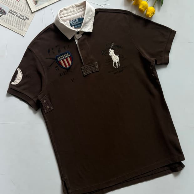 Polo 폴로랄프로렌 빈티지 엠브로이드 브라운 럭비티