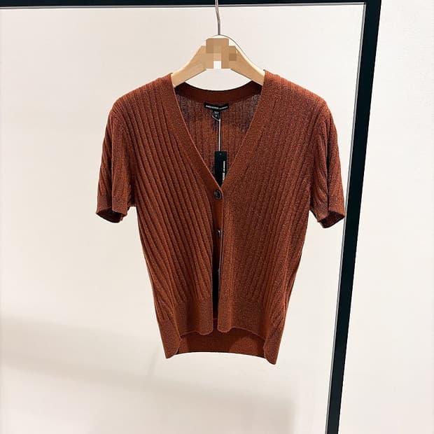 (정품/새상품) 제임스펄스 여성 브라운 캐시미어 립 숏슬리브 가디건