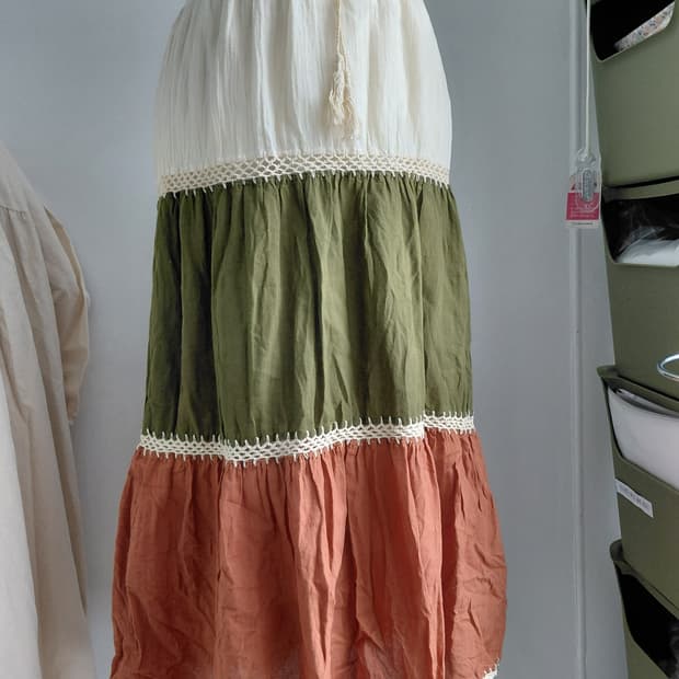 [히피룩] 레이어드 캉캉 패피워크 롱 스커트