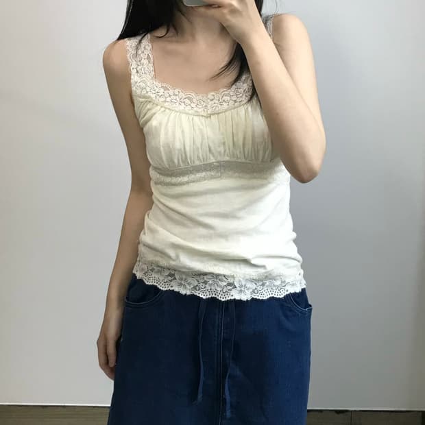 빈티지 셔링 레이스 나시