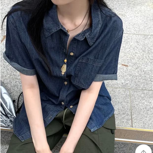 여름 반팔 데님셔츠