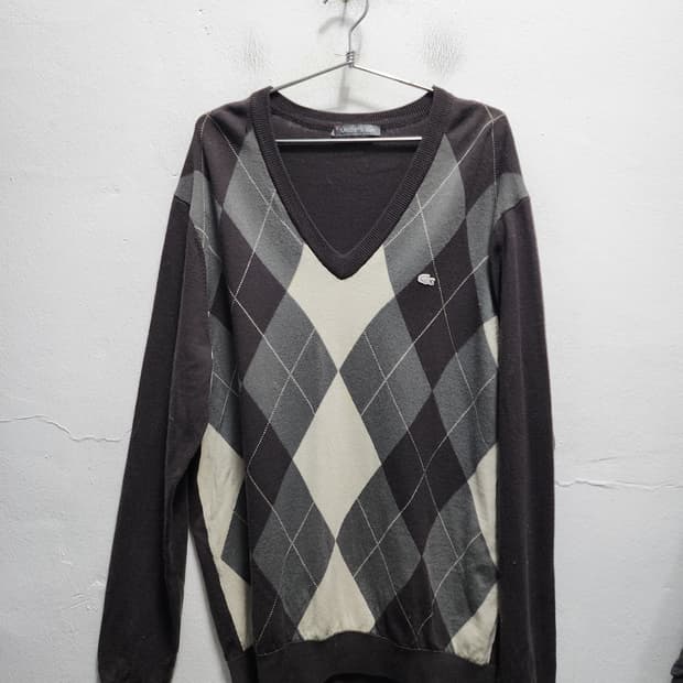 라코스테 woo100 아가일 V넥 니트