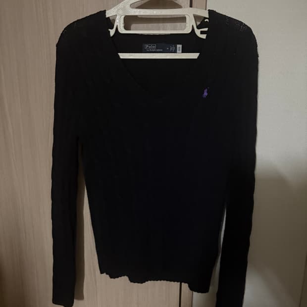 폴로 랄프로렌 브이넥 니트 블랙 퍼플포니