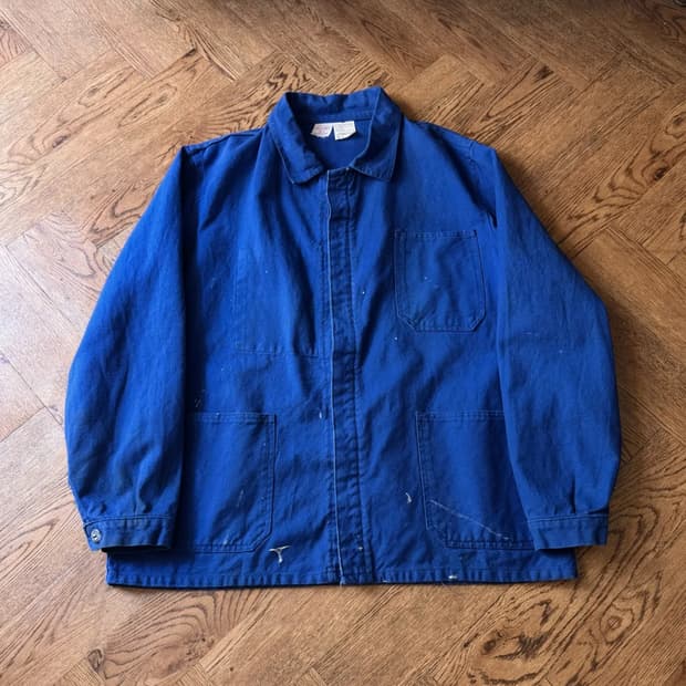 [XL]CHARVET TISSUS 빈티지 페인팅 잉크블루 프렌치 워크자켓