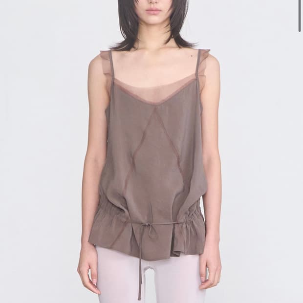 cerric Sheer Frill Sleeveless _ Brown