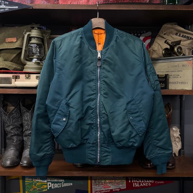 90s 알파 인더스트리 에메랄드 청록 밀리터리 봄버 MA1 자켓 N244