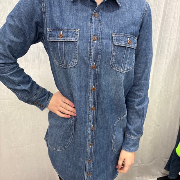 BEAMS 빔즈 하트 데님 셔츠 원피스