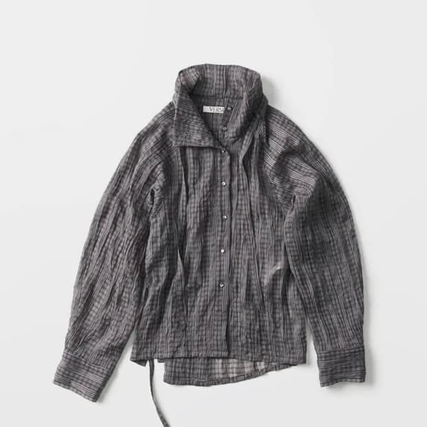VERSO Convertible High-Neck Check Blouse