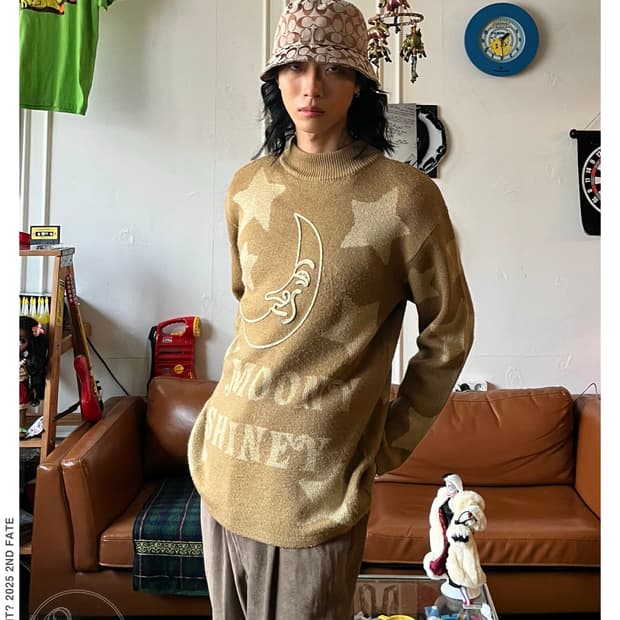 1970s Caroll Occult 3D Moon Knit Sweater
