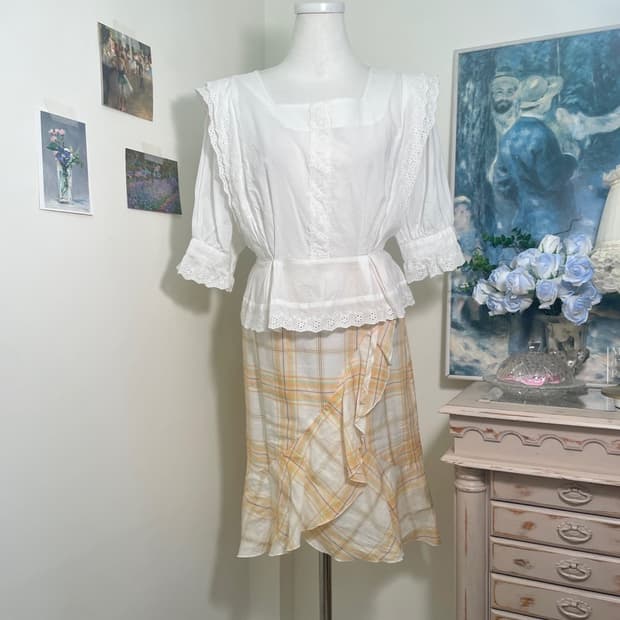 white lace ruffle cotton cute blouse
