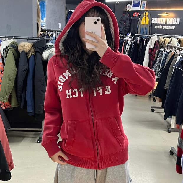 아베크롬비 레드 후드집업