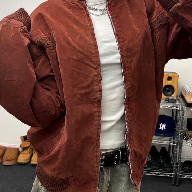 올드 빈티지 버건디 스웨이드 블루종 자켓