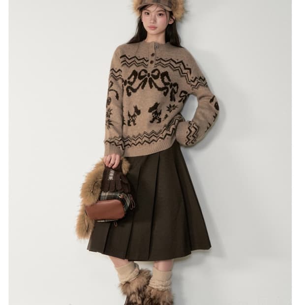 빈티지 미야우웜 헨리넥 니트 스웨터 베이지 