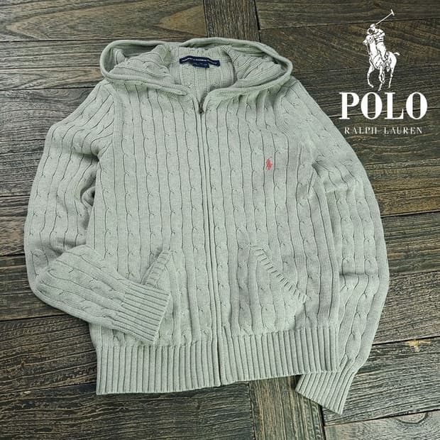 [폴로 랄프로렌] 포니 로고 자수 케이블 니트 후드 집업 M19531