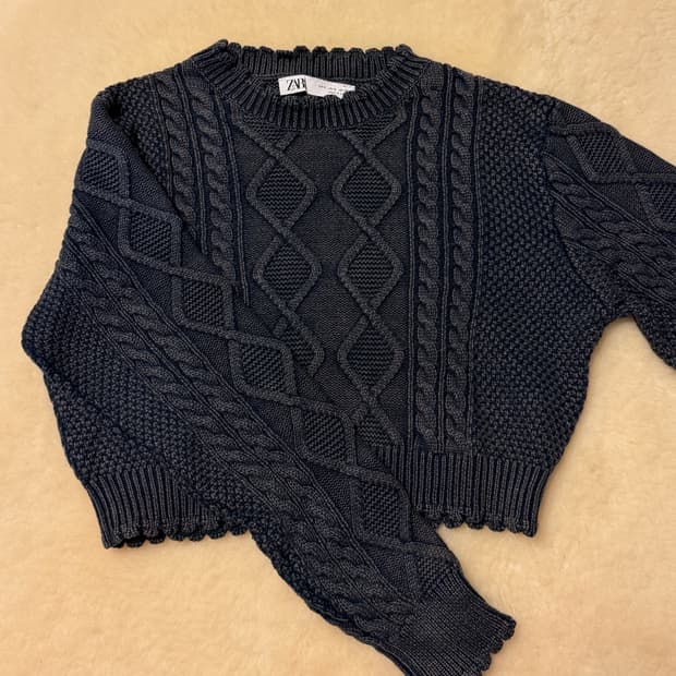 자라 워시드블루 크롭 니트 s (새상품)